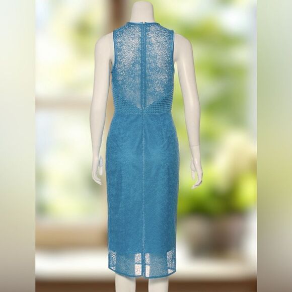 DIANE VON FURSTENBURG DVF Sleeveless Blue Mixed Lace Midi Sheath Dress Size 12 - Picture 3 of 16